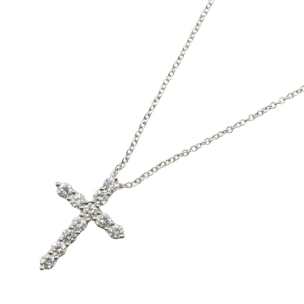 Tiffany Co Cross Diamond Necklace Platinum Silver Tone Jewelry